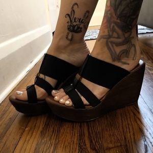 Black Mule platform wedge sandals